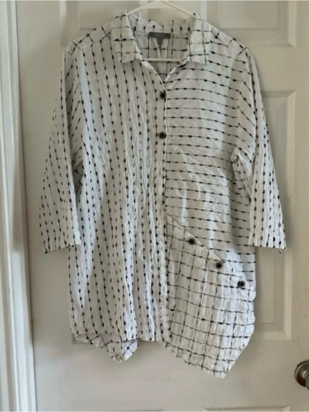 Habitat asymmetrical mixed stripes artsy boho art to wear Cotton blend shirt